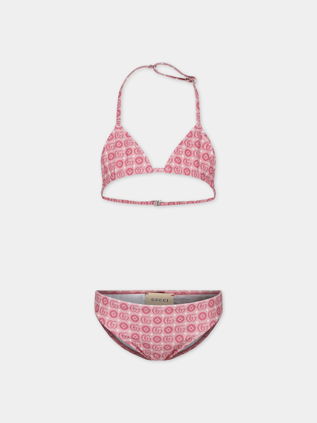 Bikini rosa per bambina con motivo geometrico con Doppia G